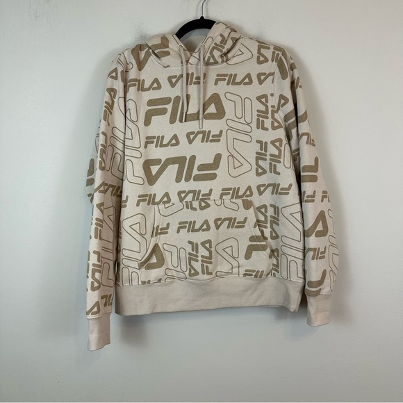 FILA | Tan Neutral Logo Monogram Hooded Sweatshirt Size Large - Picture 1 of 5